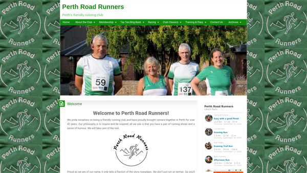 Screenshot of the Perth Road Runners website