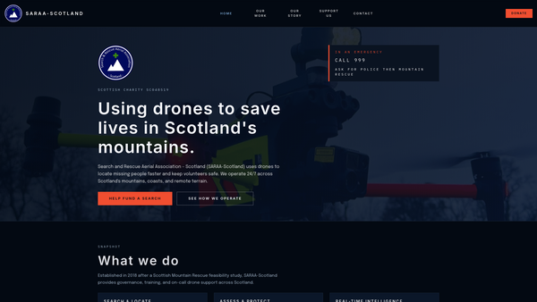 Screenshot of the Search and Rescue Aerial Association - Scotland website
