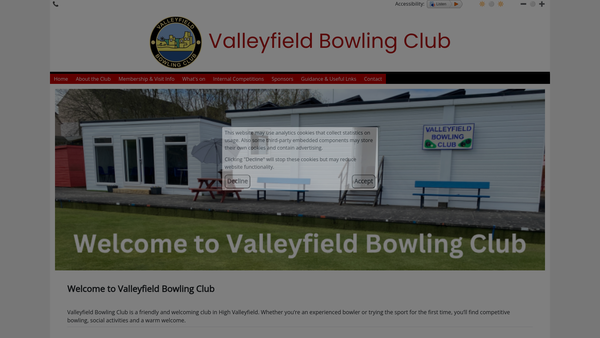 Screenshot of the Valleyfield Bowling Club website