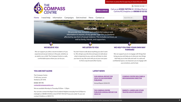 Screenshot of the Shetland Rape Crisis website