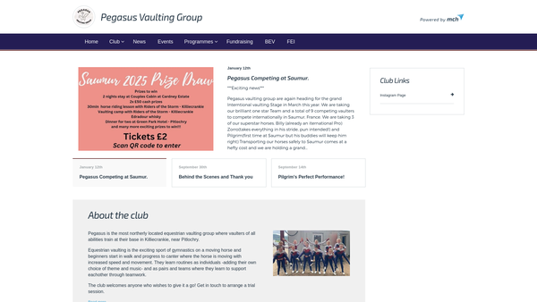 Screenshot of the Pegasus Vaulting Group (SCIO) website