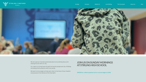 Screenshot of the Stirling Vineyard Church SCIO website