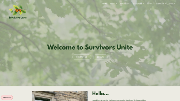 Screenshot of the Survivors Unite website
