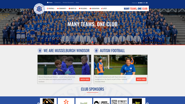 Screenshot of the Musselburgh Windsor Community Football Club website