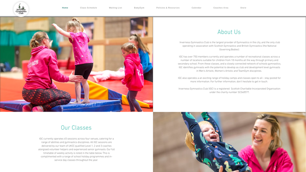 Screenshot of the Inverness Gymnastics Club website