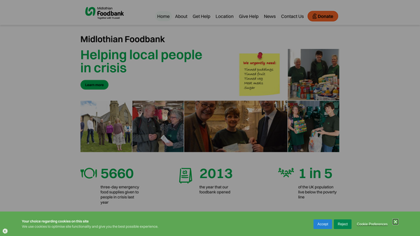 Screenshot of the Midlothian Foodbank (SCIO) website