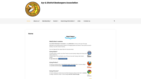Screenshot of the Ayr & District Beekeepers' Association website