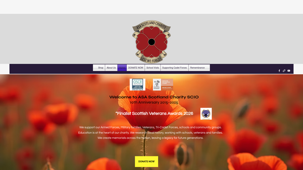 Screenshot of the Ancre Somme Association Scotland Charity SCIO website