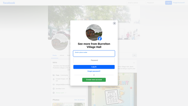 Screenshot of the Burrelton and Woodside Village Hall Committee website