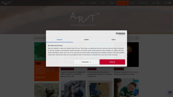 Screenshot of the The Public Catalogue Foundation website