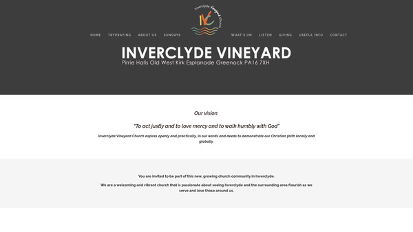 Screenshot of the Inverclyde Vineyard Church SCIO website