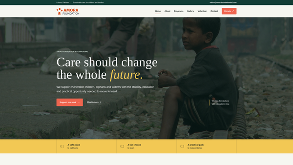 Screenshot of the Amora Foundation website