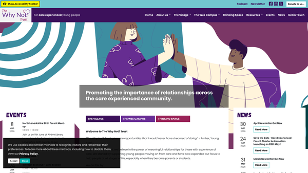 Screenshot of the Why Not? Trust for Care Experienced Young People website