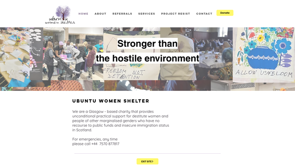 Screenshot of the Ubuntu Women Shelter website