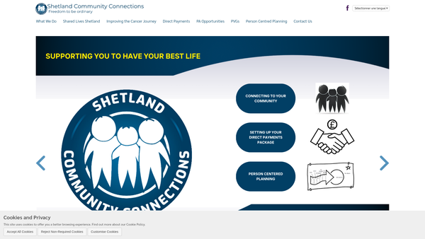 Screenshot of the Shetland Community Connections SCIO website