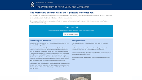 Screenshot of the Presbytery of Forth Valley and Clydesdale Church of Scotland website