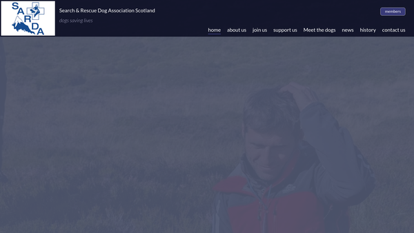 Screenshot of the Search and Rescue Dog Association Scotland (SCIO) website