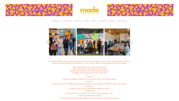 Screenshot of the M:ADE (Moray: Arts Development Engagement) SCIO website