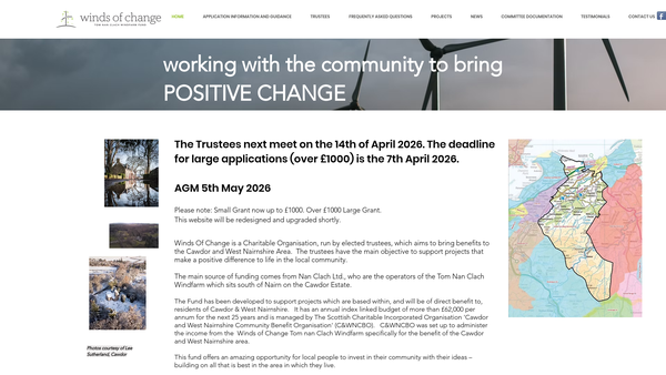 Screenshot of the Cawdor and West Nairnshire Community Benefit Organisation (SCIO) website