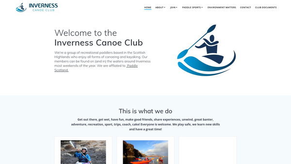 Screenshot of the Inverness Canoe Club website