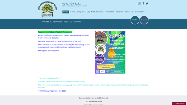 Screenshot of the South Community Recovery Network SCIO website