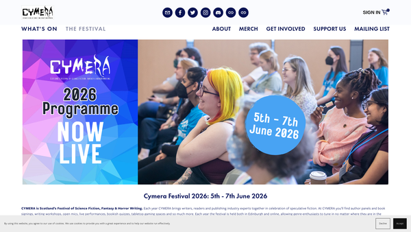 Screenshot of the CYMERA Festival (SCIO) website