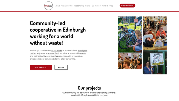 Screenshot of the SHRUB Cooperative website