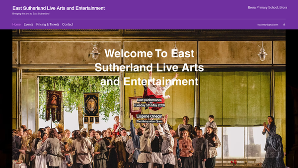 Screenshot of the East Sutherland Live Arts and Entertainment website