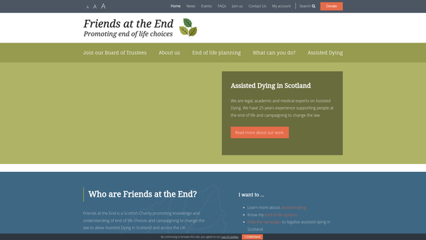 Screenshot of the Friends at the End SCIO website