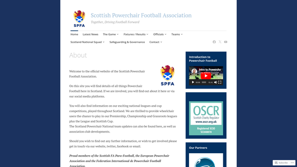 Screenshot of the The Scottish Powerchair Football Association website