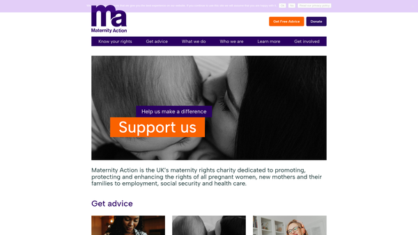 Screenshot of the Maternity Action website