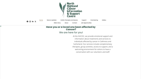 Screenshot of the North Highland Cancer Information and Support Centre SCIO website