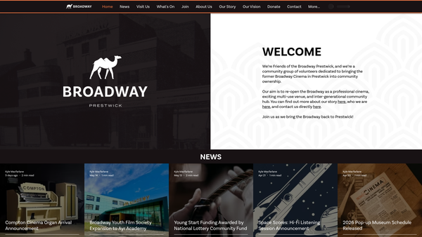 Screenshot of the Friends of the Broadway Prestwick website