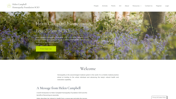Screenshot of the Helen Campbell Homeopathy Foundation SCIO website