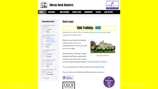 Screenshot of the Moray Road Runners website
