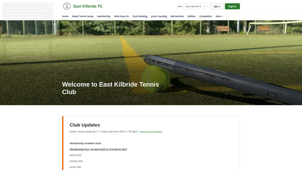 Screenshot of the East Kilbride Tennis Club website