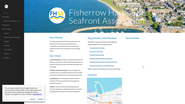 Screenshot of the Fisherrow Harbour and Seafront Association website