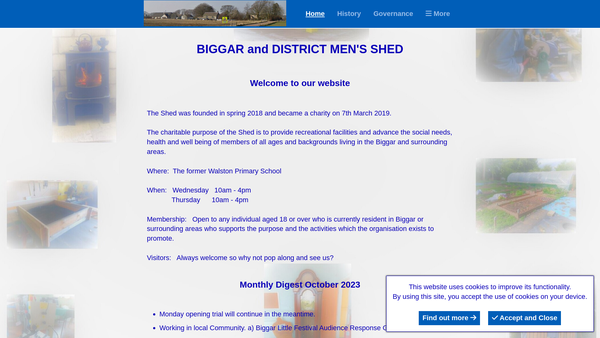 Screenshot of the Biggar & District Men's Shed website
