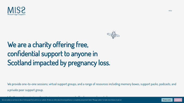 Screenshot of the Miscarriage Support (MISS) website