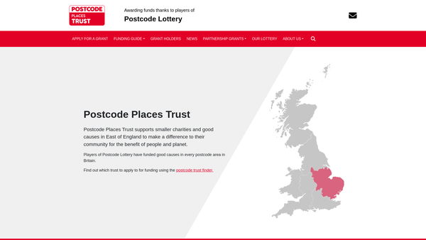 Screenshot of the Postcode Places Trust website
