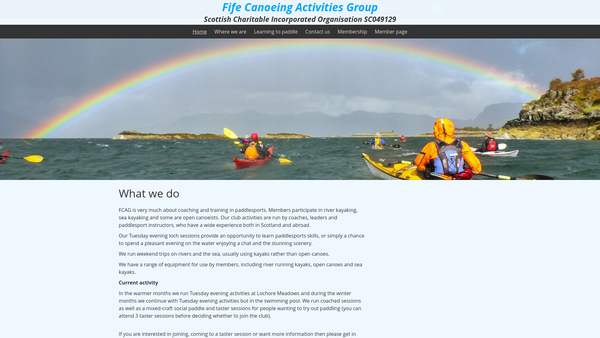 Screenshot of the Fife Canoeing Activities Group (SCIO) website