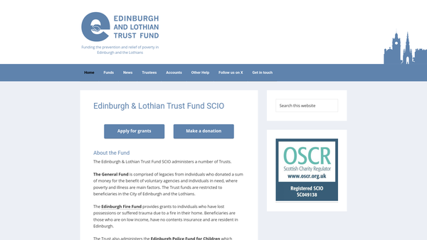 Screenshot of the Edinburgh and Lothian Trust Fund SCIO website