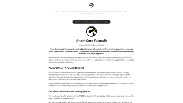 Screenshot of the Anam Cara Fasgadh website