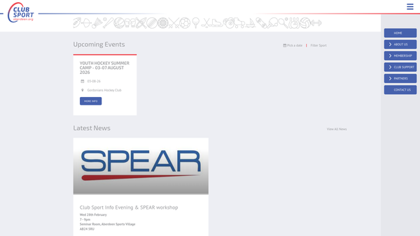 Screenshot of the Club Sport Aberdeen SCIO website