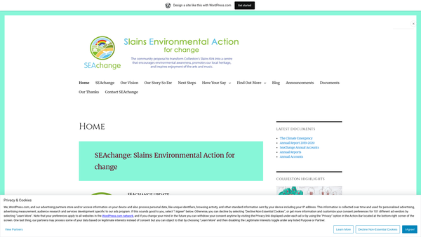 Screenshot of the SEAchange- Slains Environmental Action for change SCIO website