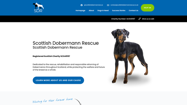 Screenshot of the Scottish Dobermann Rescue (SCIO) website