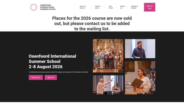 Screenshot of the Oxenfoord International SCIO website