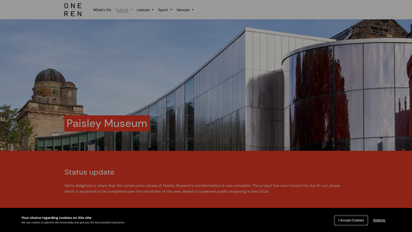 Screenshot of the Paisley Museum Reimagined Ltd website
