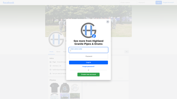 Screenshot of the Highland Granite Pipes & Drums website