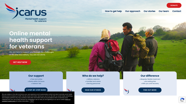 Screenshot of the The Icarus Charity website